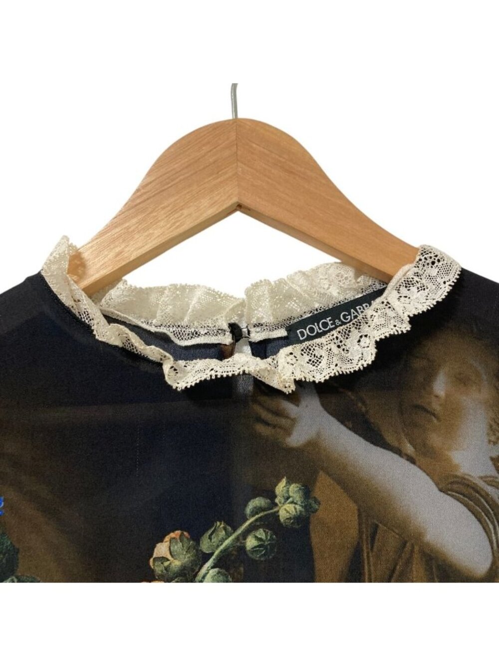 Dolce & Gabbana Flower Angel Print Sheer Sleeve Blouse Black 36 - Picture 3 of 14